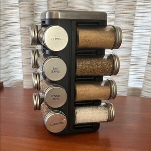 Kamenstein Revolving Spice Rack w/Labeled Glass Jars - Black and Stainless Steel